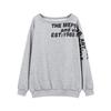 Women's Oversized Gray Off-Shoulder Sweater with American Letter Print, Perfect for Early Autumn.