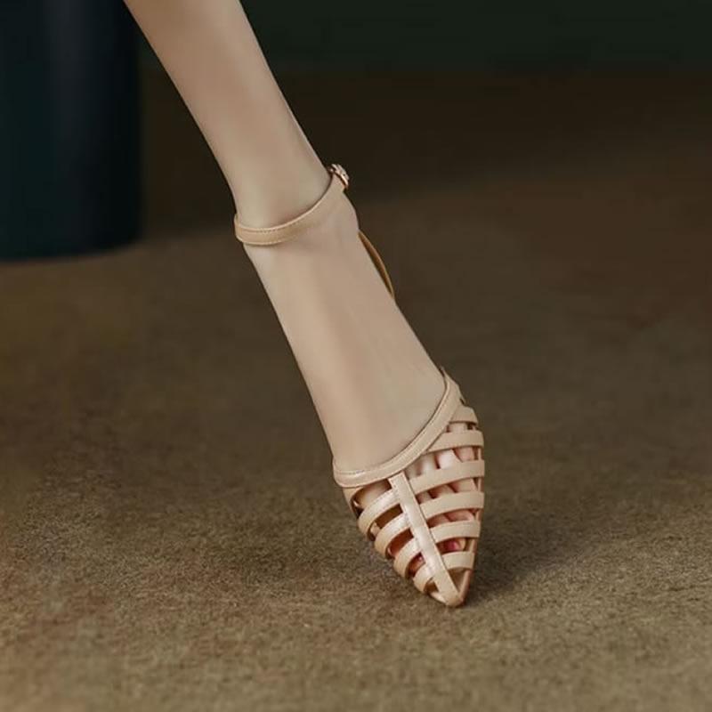 Premium Fashion Women Sandals 2025 Summer French Retro Thick Heels Pointed Elegant Woman Shoes with Low Heels Luxury Sandals