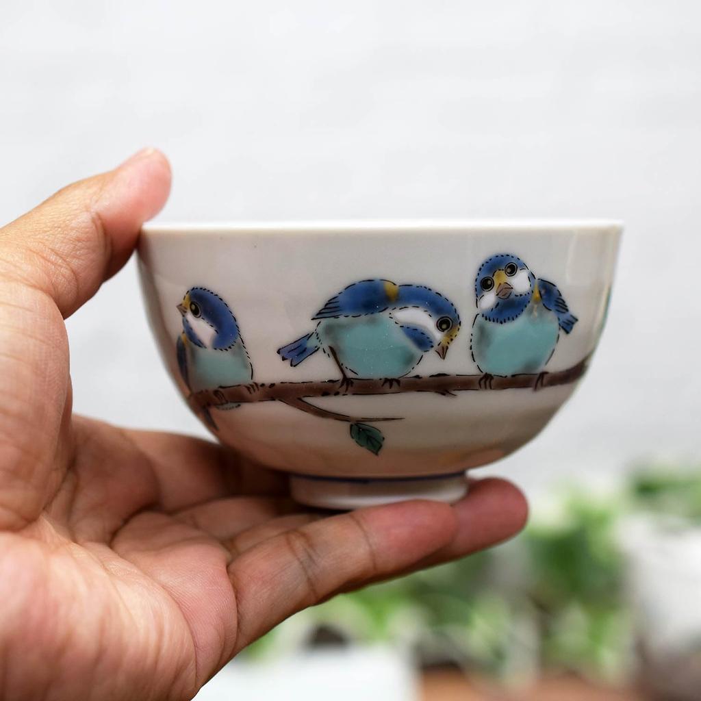 Waza no Kura Small Kutani Ware Rice Bowl with Yamagushi Japanese Birthday Gift Design, Ceramic, Tableware, Stylish,