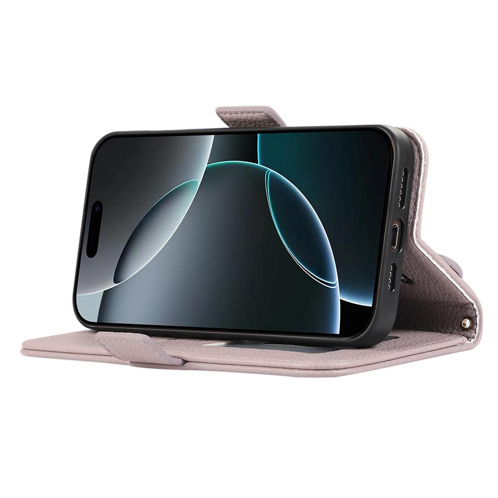 For iPhone 16 Pro Max Leather Case with Card Holder, Straps, Shockproof Wallet Phone Cover