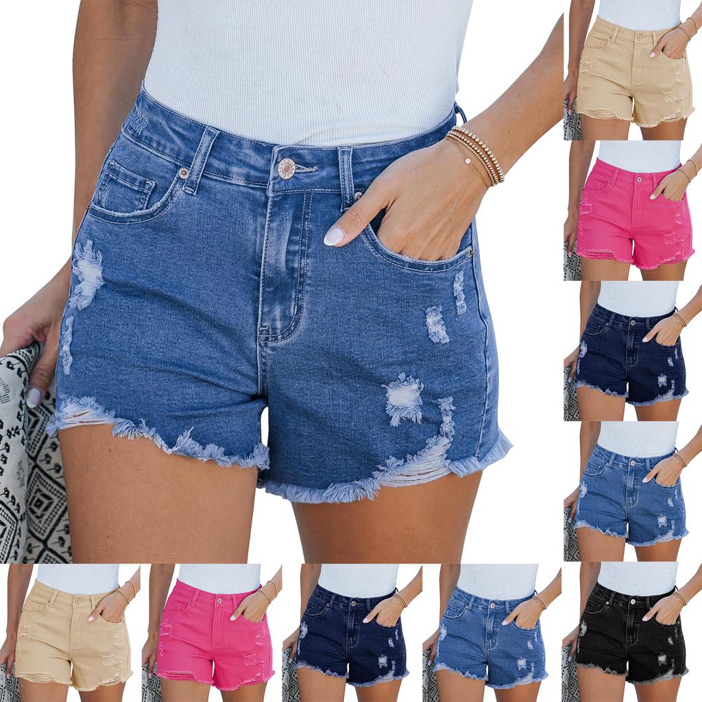 Ladies' Casual Hole Breaking Versatile Fashionable Denim Shorts