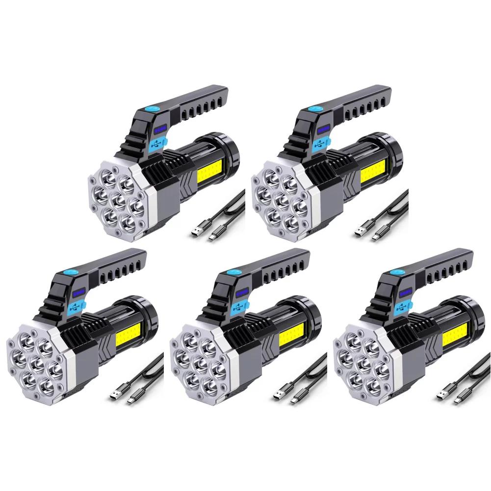 1-5PCS Waterproof Flashlight LED Work Light Camping Torch USB Charging Adjustable Brightness Flash Light LED Bulb Search Light