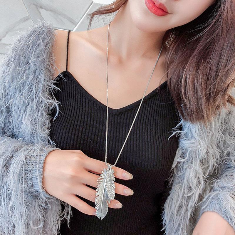 Dichiarazione Foglie Piuma A Forma Di Collane Lunghe Per Le Donne Collana Choker Di Cristallo Pendenti Catena Di Maglioni Alla Moda Gioielli Con Ciondoli Regali