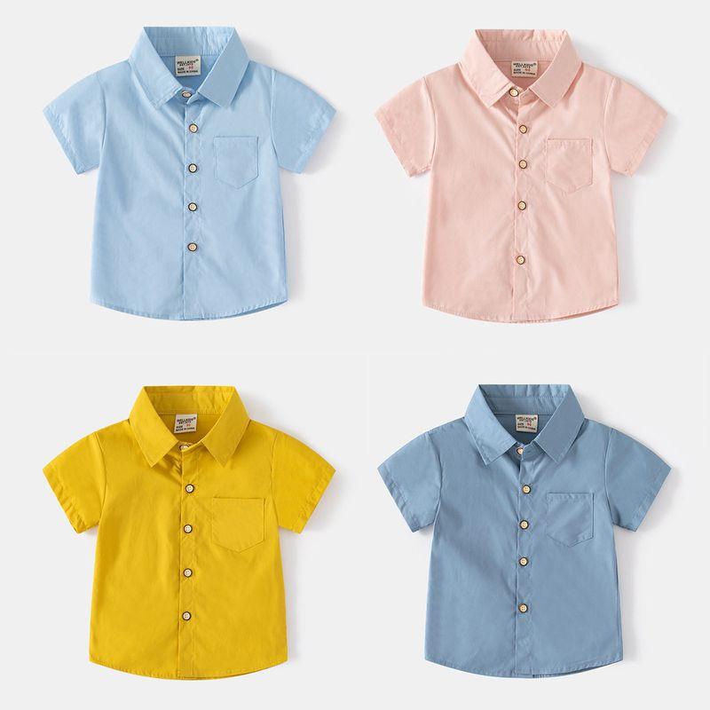And Cool Boys' Short-Sleeved Shirts with Lapels, Kidsren's Shirts, Korean Style Summer Solid Color Cotton Tops for Small and Medium-Sized Kidsren