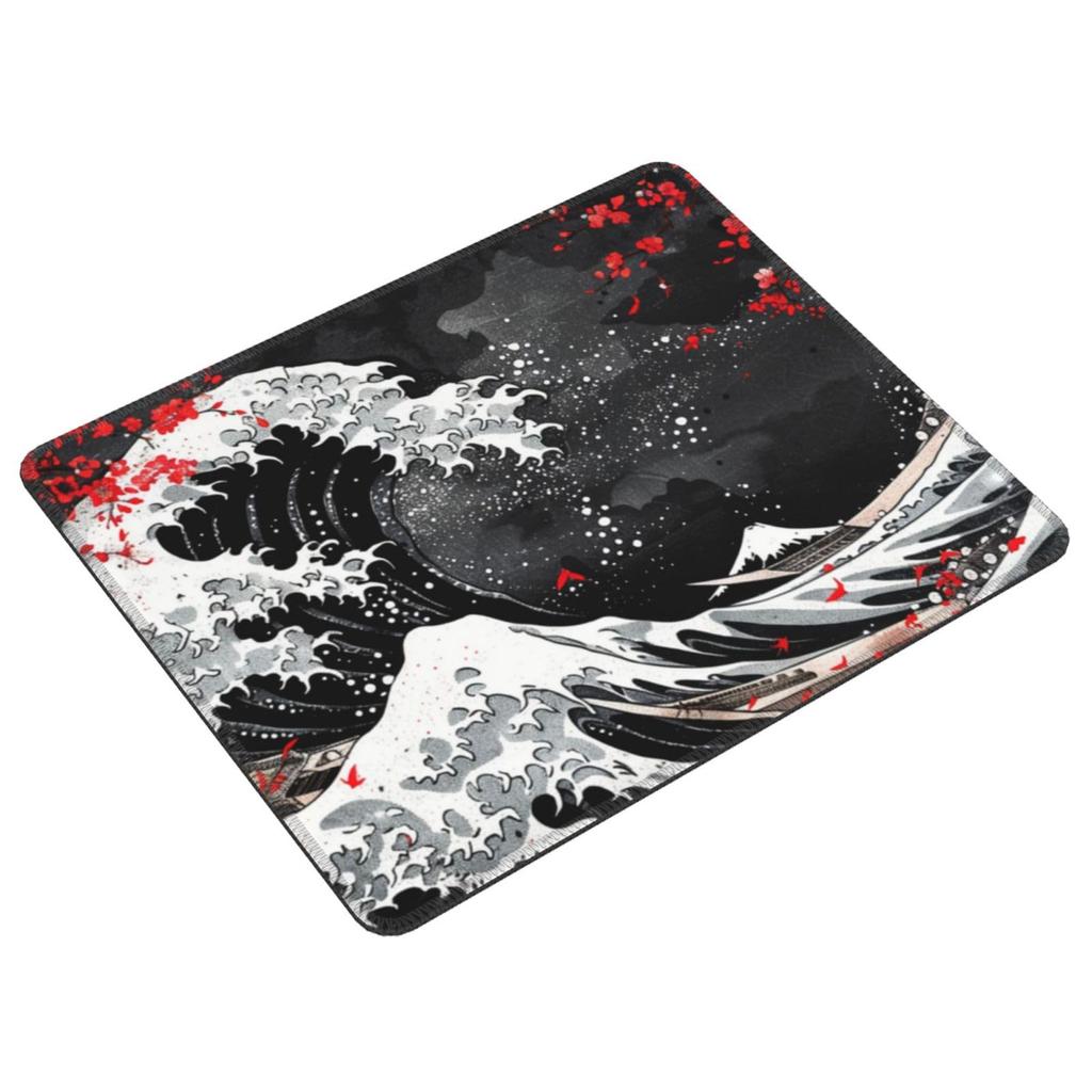 Mouse Pad Small Black Tsunami Ukiyoe Fuji Office Mouse Pad 240x200x3mm Rubber Sole Compatible with Optical Mouse Durable Stylish Cute Waterproof
