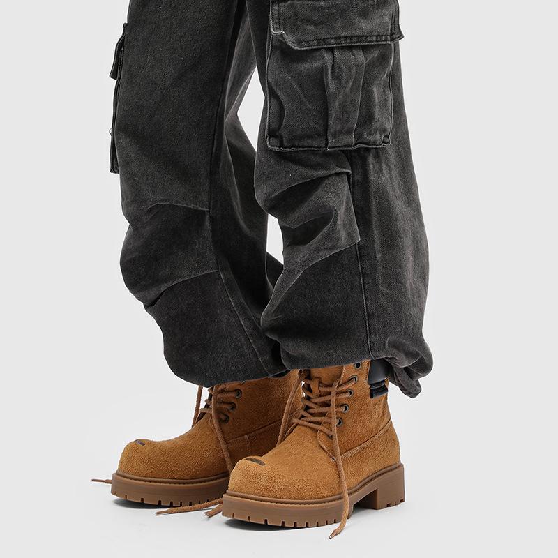 Mickey Yellow Herren Retro Motorrad-Martin-Stiefel mit dicken Sohlen und Höhenverstärkung