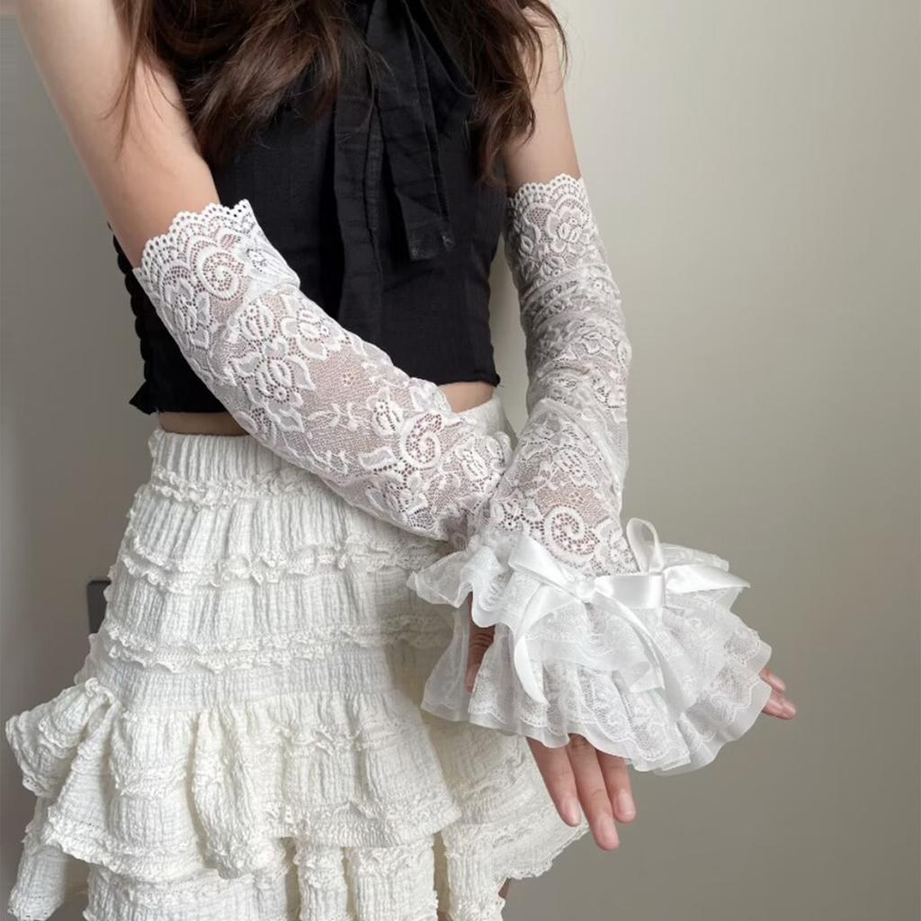 Punk Fingerless Gloves Lace Wrist Gloves Bride Wrist Warmer Gloves for Halloween Masquerades Proms Gloves