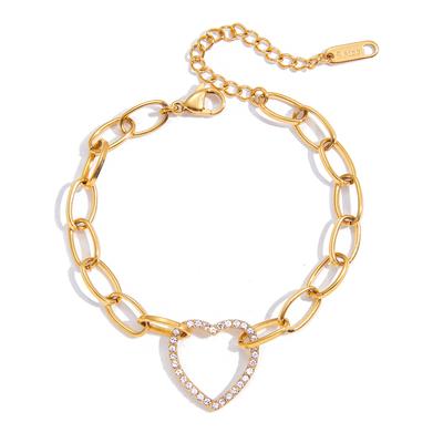 Youthway Iced Out Crystal Hollow Heart Shape Bracelet For Women  Gold Plated Stainless Steel Bracelet Fashion Jewelry Gift