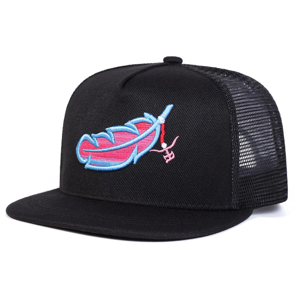 Unisex Colorful Feather Embroidery Hip-hop Net Hats Spring Summer Outdoor Adjustable Casual Baseball Caps Sunscreen Hats