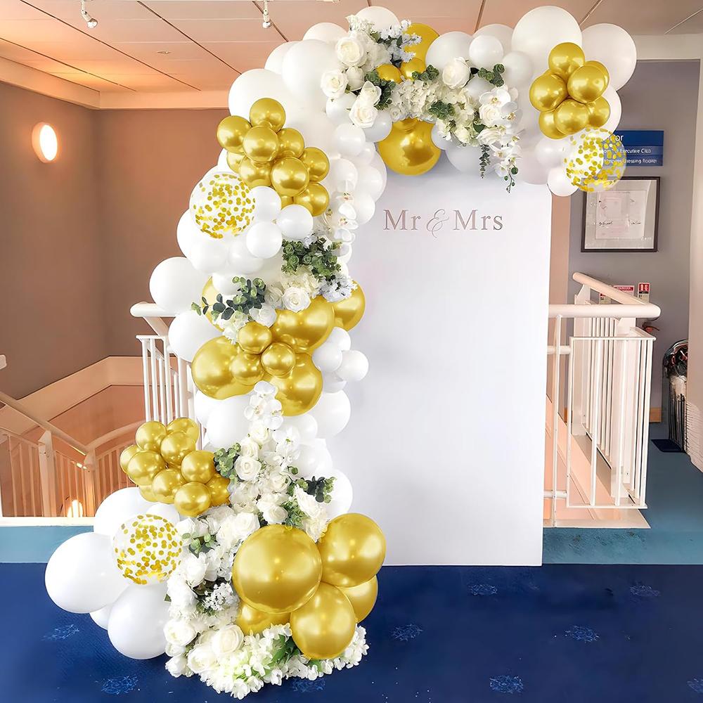 White Wedding  Decor Balloons Garland Metal Gold Confetti Balloon Arch Kit Birthday Party Bride Shower New Year Eve Decoration