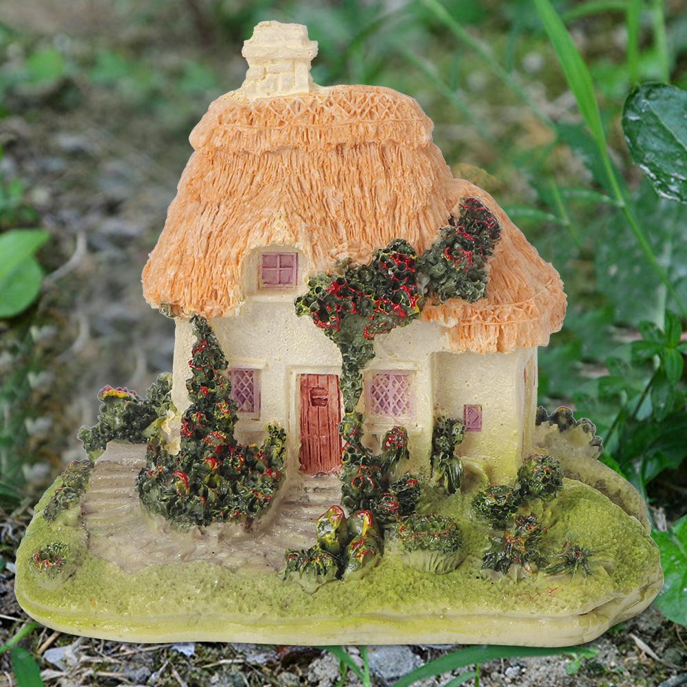 Miniature Straw House Ornament, Bonsai Decor Garden Decor Outdoor Resin Waterproof Sun for Garden Balcony Landscape