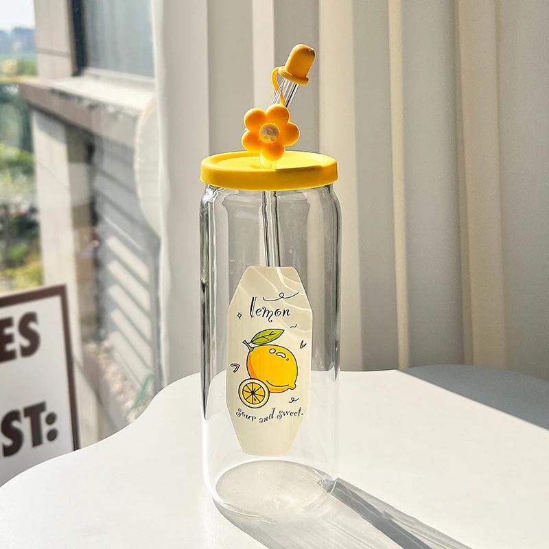 Straw Glass Cups High Appearance Couple Cups High Temperature Resistance Large-capacity Water Bottles Portable Summer Cola Cup