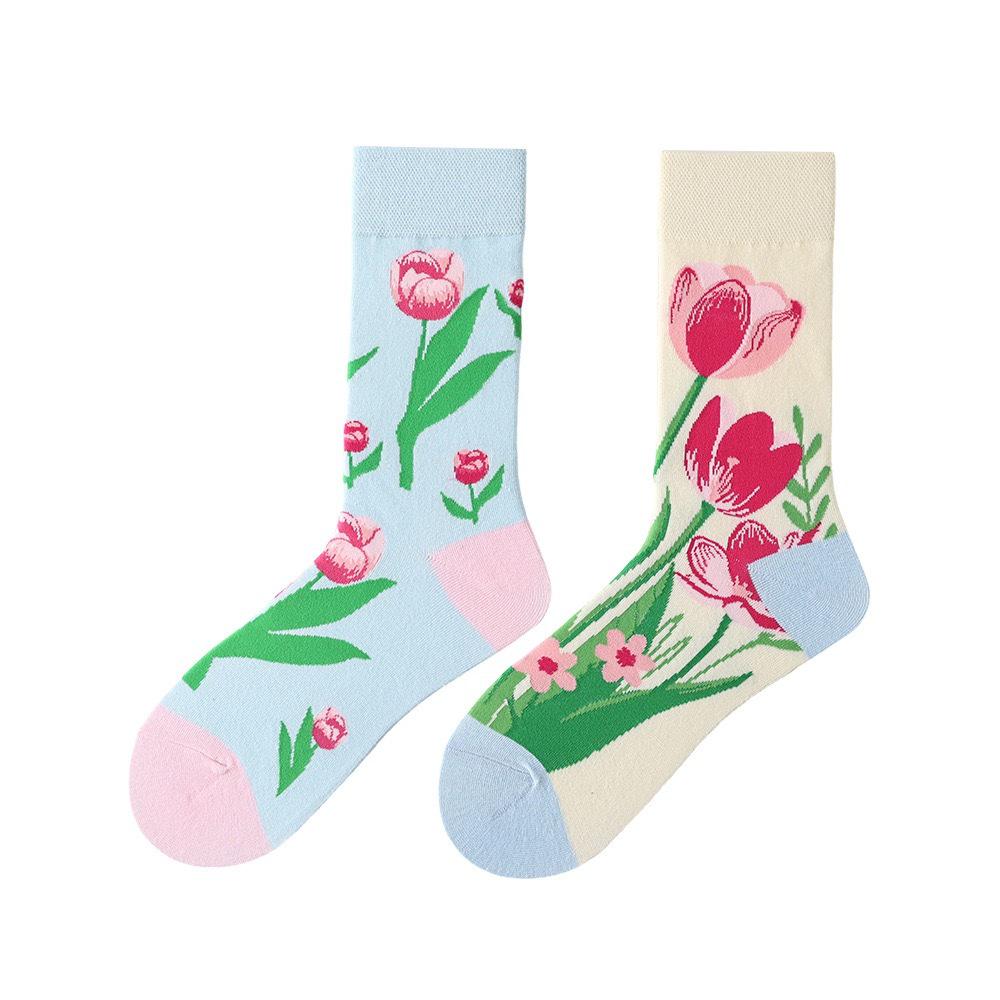 Original Asymmetrische Cartoon Hip Hop Baumwollsocken für Paare - Wadenhoch Mandarinenente Stil für Damen und Herren