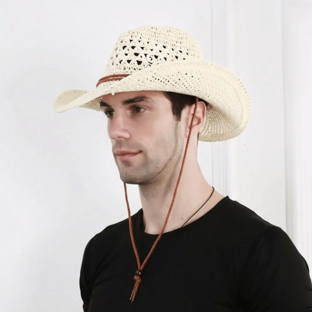 Solid Color Western Cowboy Hat Ethnic Style Fisherman Hat Classic Sunscreen Straw Hat  Travel