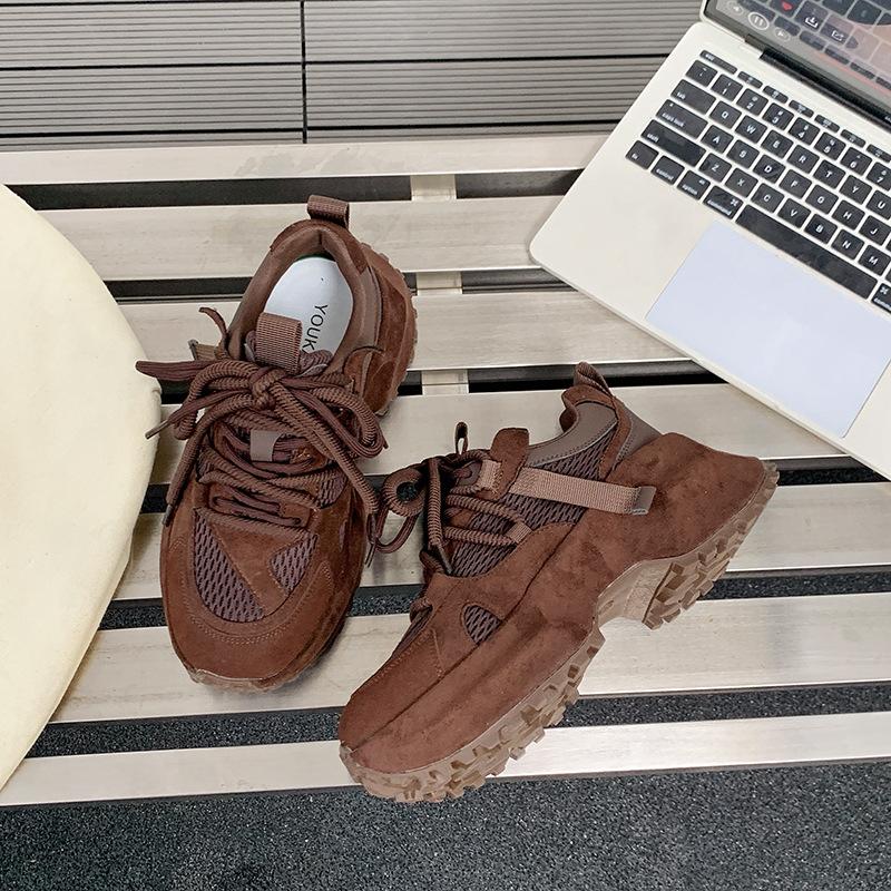 

[Fanfna] Dad Shoes Girl 2025 New Autumn Breathable Thick-soled Height Increasing Black Versatile Casual Sneakers 40 темно-коричневого