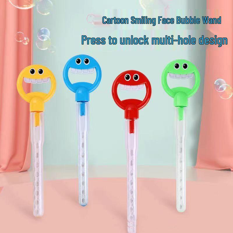 Spring Smiley Face Bubble Machine: 32-Hole Bubble Blowing Toy for Toddlers