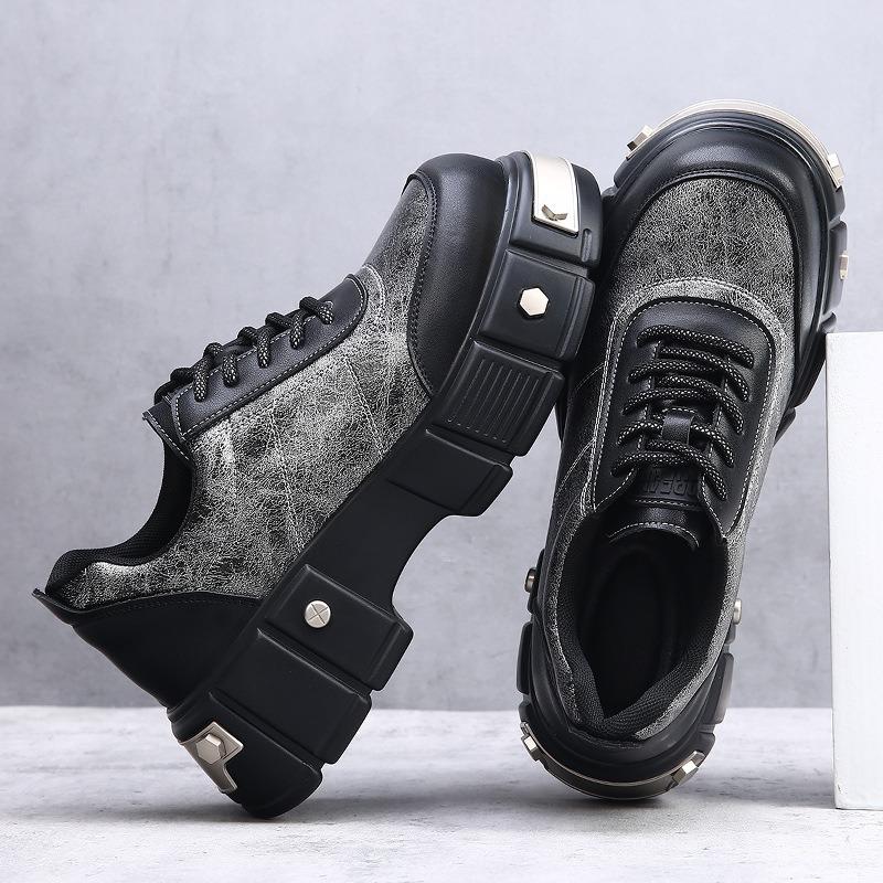 Thick-soled heightening metal rivets heavy industry trendy shoes new autumn iron element muffin big head leather shoes