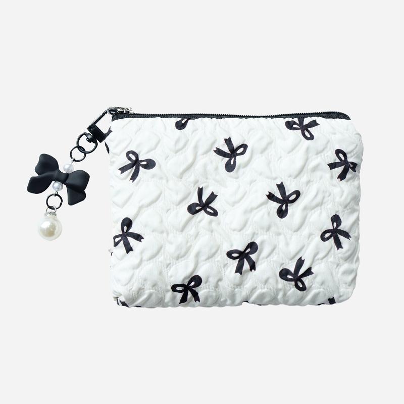 Cute Bowknot Large Capacity Cosmetic Bag Portable Storage Coin Purse белый
