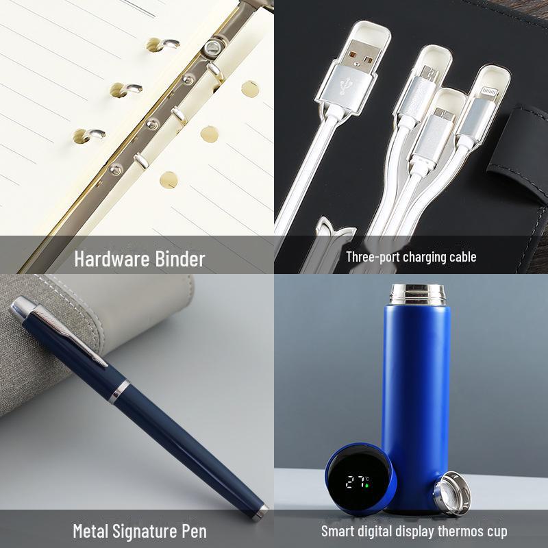 A5 Multi-Function Business Notebook with USB Charging & Luminous Logo USB Drive