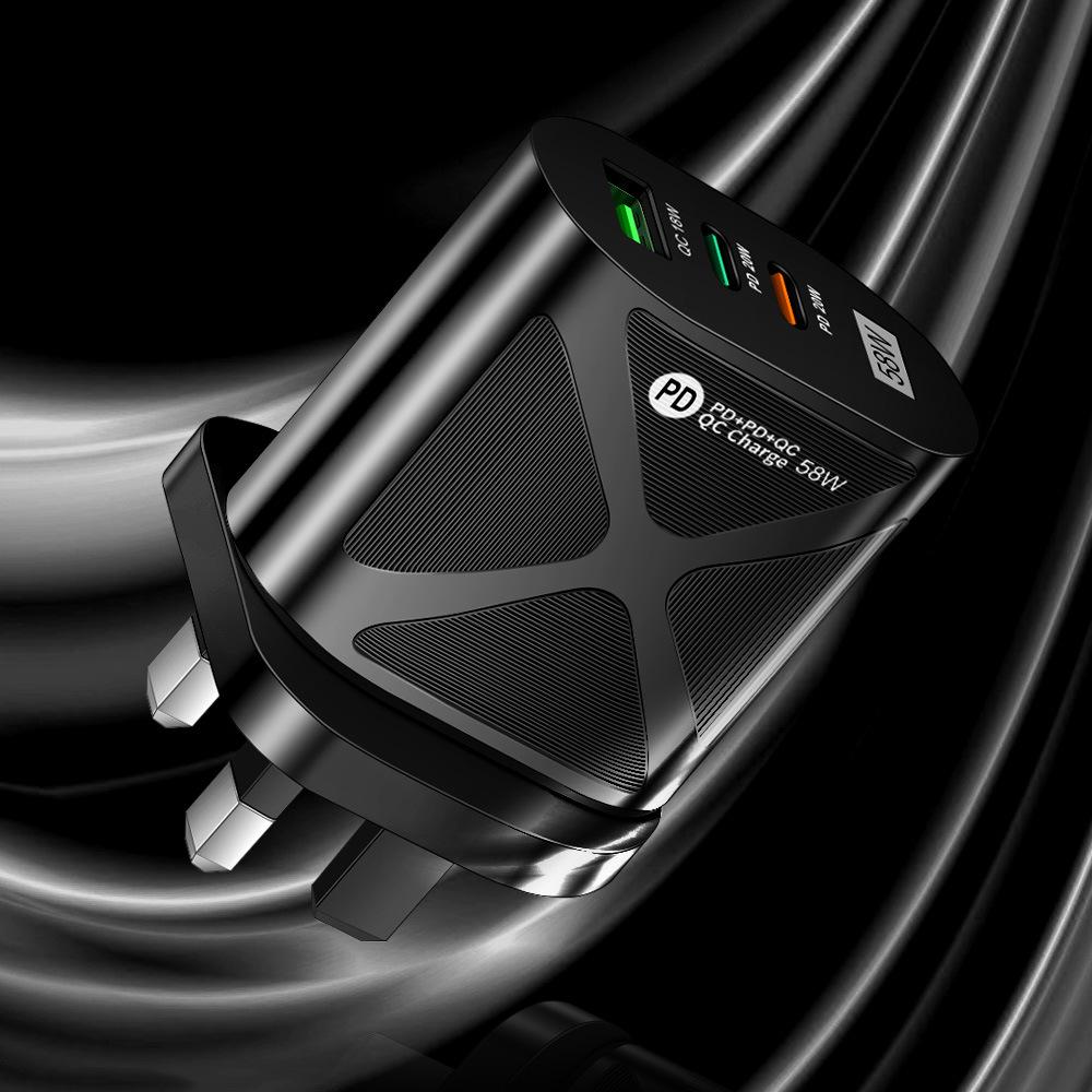 58W Dual Fast Charger with 2PD+QC3.0 USB, EU/US/UK/KR/AU Plug Options