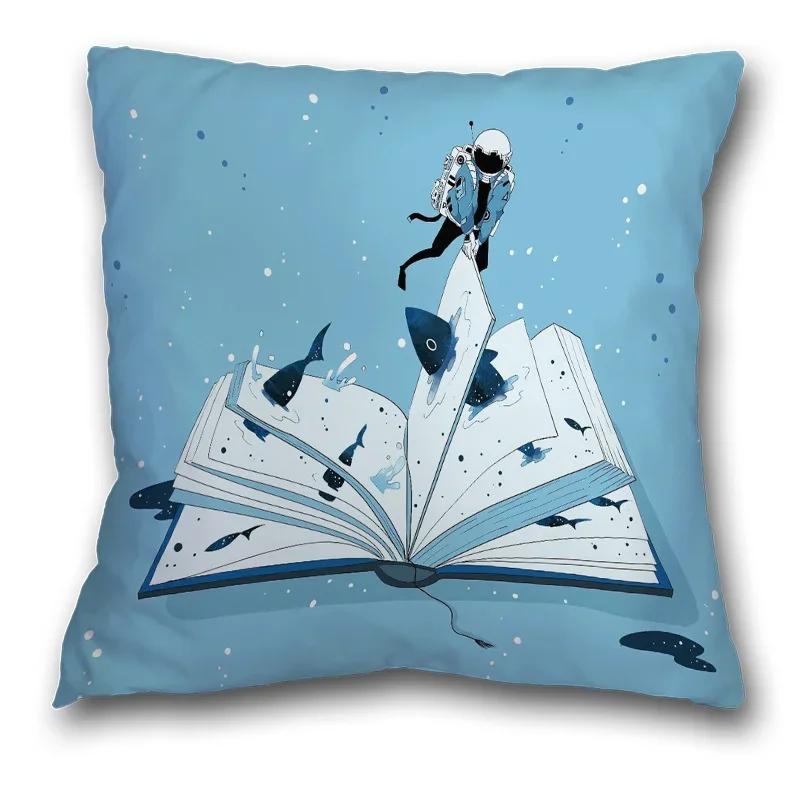 45x45cm Creative Spaceman Astronaut Ocean Blue Square Pillow Cover Living Room Sofa Office Seat Cushion  Home Decoration