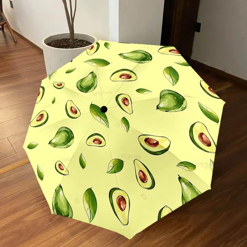 1PC Avocado Leaf Automatic Open/Close Umbrella with Windproof, 8-Rib Sturdy Canopy, Durable Ribs, Fashionable Design, Outdoor Accessory, Fun Prin, Hol