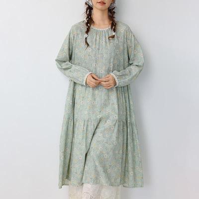 Robe d'été Mori Girl Florale à Manches Longues en Coton et Lin – Ample Décontractée Grande Taille Jupe Vintage