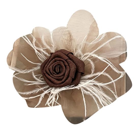

Women Brooch Mesh Yarn Feather Rose Flower Decor Scarf Decorative Lapel Pin Collars Hats Bags Coats Scarves Bag Decoration кавовий