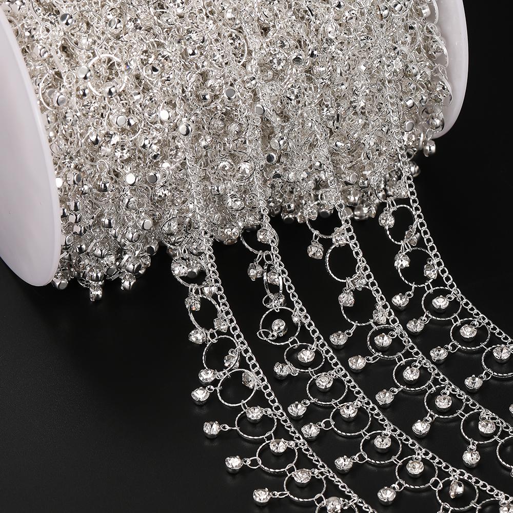 1 meter Copper Handmade Chain With White Rhinestone Pendants for DIY Necklaces Bracelets Waist Chains Jewelry Making Chains