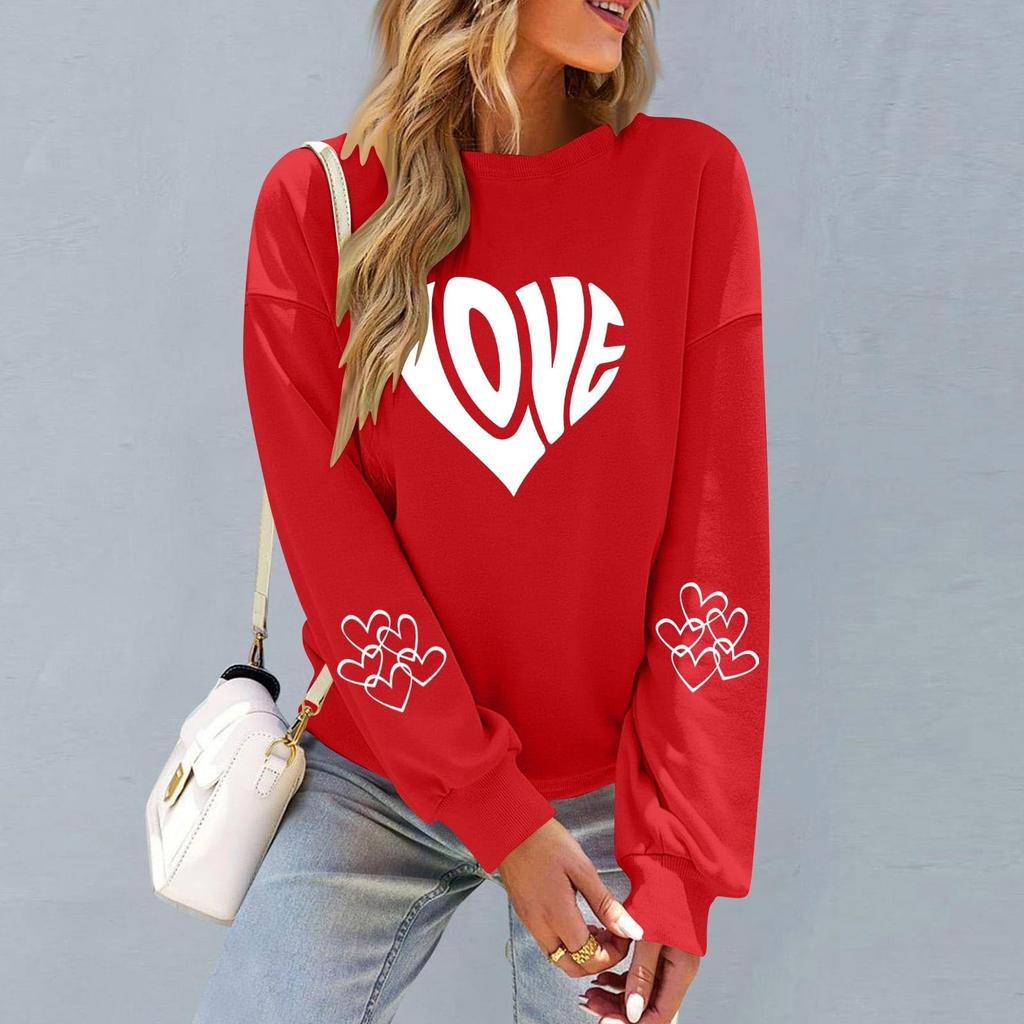 Damers Moderiktiga Lediga Långärmade Hals Valentindags Tryck Pullover Sweatshirt
