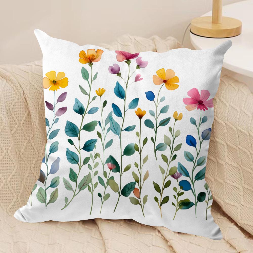 Spring Flowers Cushion Cover Short plush Doublesided Print Square Throw Pillow Covers Sofa Home Cushion Decor