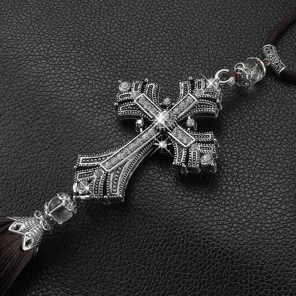 Metal And Crystal Diamond Cross Jesus Christian Car Rear View Mirror Car Pendant