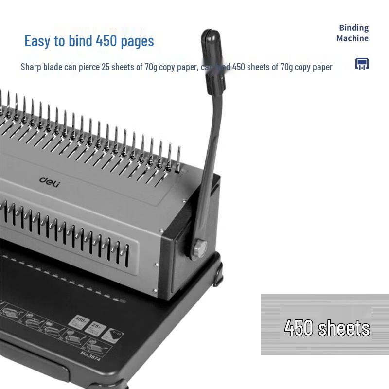 Deli 3874 Manual 21-Hole Comb Binding Machine CN plug (adapter included)