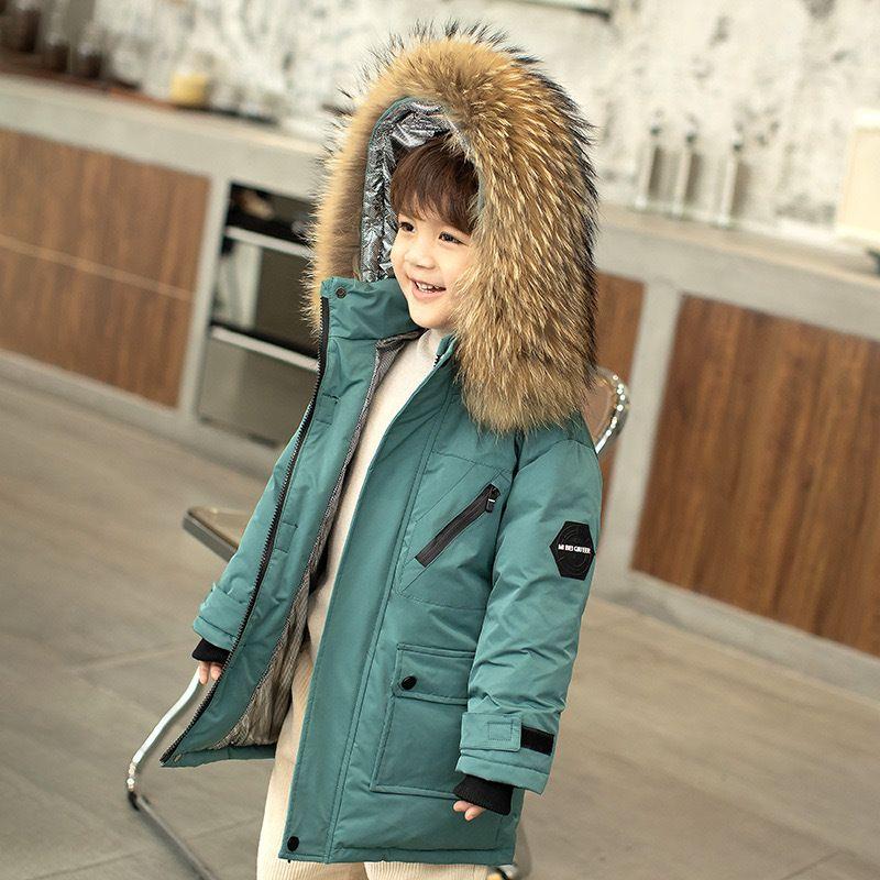 -30℃ Winter Kids Padded Jacket Children Thick Plus Velvet Warm Parkas Coat Boys Girls Fur Collar Hooded Cotton Clothes Outerwea