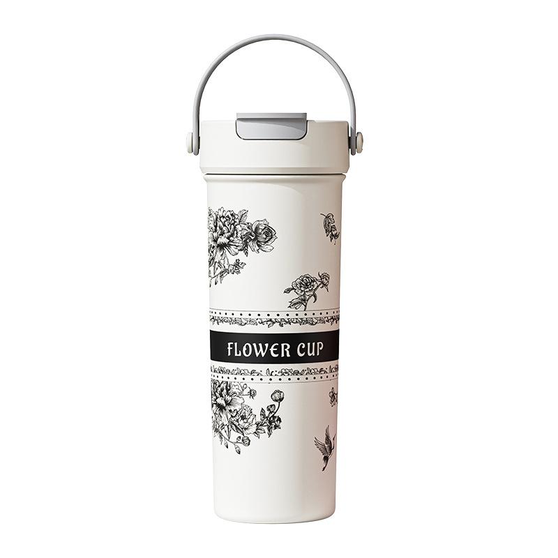 Girls high-value portable lily of the valley coffee cup straw large-capacity water cup fruit tea cup 316 thermos cup