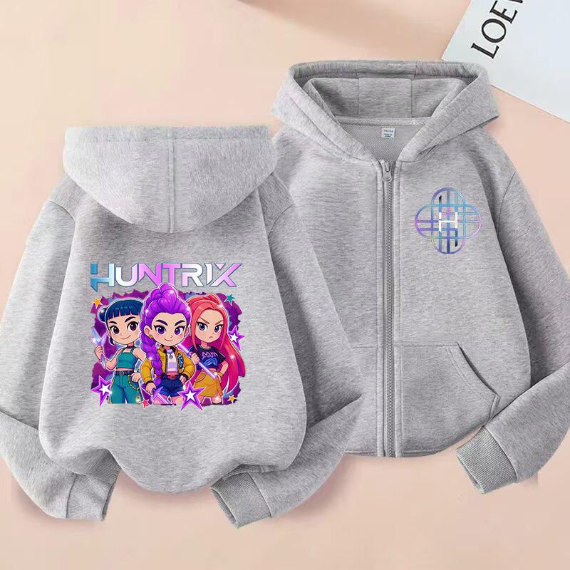 Kpop Dämonenjäger Reißverschluss Kapuzenpullover Kinder Rumi Zoey Cartoon Mode Reißverschluss Sweatshirt Junge Mädchen Lässige Oberteile Kinderkleidung Geschenk