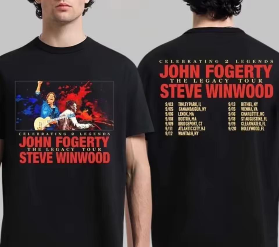 John Foggty and Steve Winwood pay tribute to two legends with commemorative cotton loose-fitting streetwear shirts for couples.