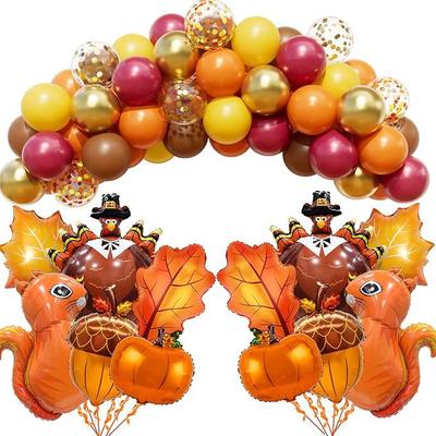 Thanksgiving Balloon Set, Thanksgiving Party Turkey Aluminum Film Balloon, Pumpkin Maple Leaf Pine Cones Balloon Styling Cloth