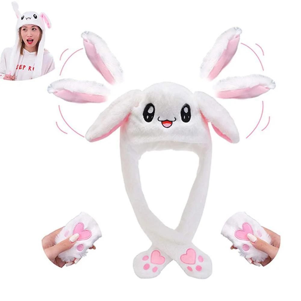 Cute Cartoon Bunny Ear Moving Hat Soft Plush Kawaii Rabbit Ears Winter Cap for Birthday Gifts