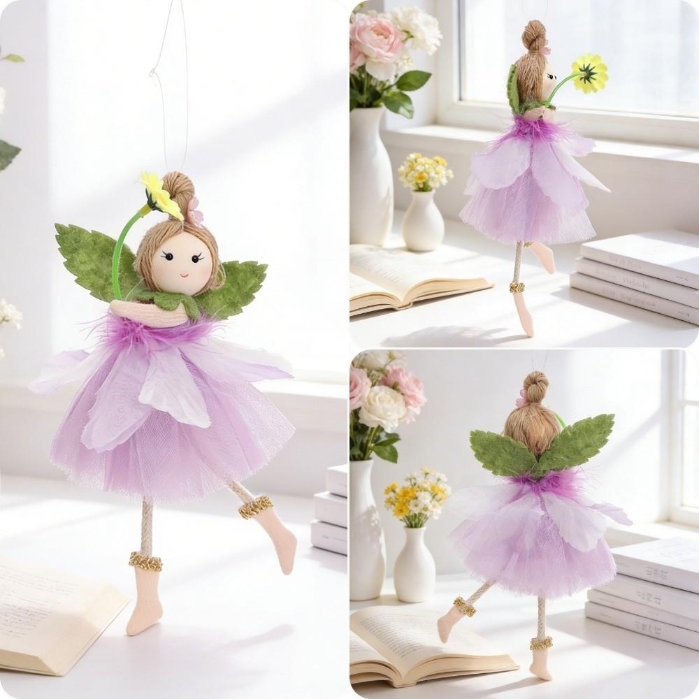 Long Legs Flower Fairy Ornaments with Flower Cute Skirt Girl Hanging Mesh Handmade Easter Fairy Pendant Wedding Decor
