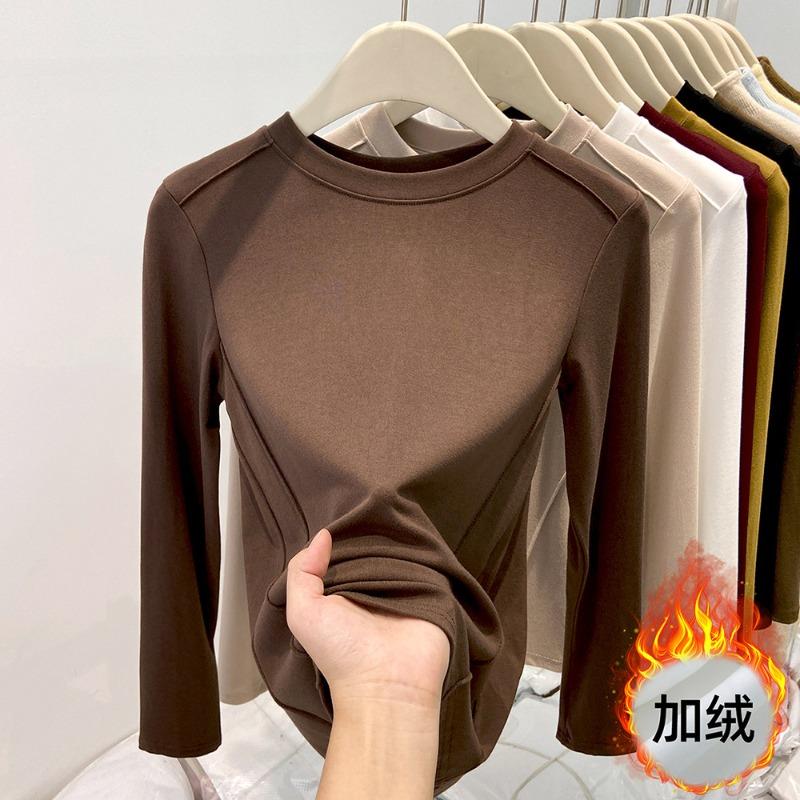 Fleece thickened small stand-up neck bottoming shirt women's spring angora red inner long-sleeved shirt high-end top