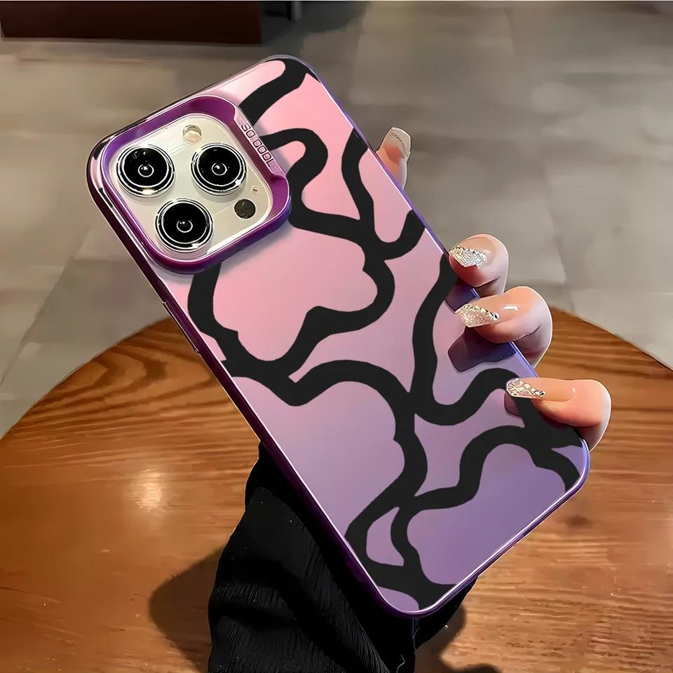 Phone Case For iPhone 1716 ProMax 15 14 13 12 Plus 11Luxury Irregular Lines Fashion Matte Aurora Laser Gradient Shockproof Cover