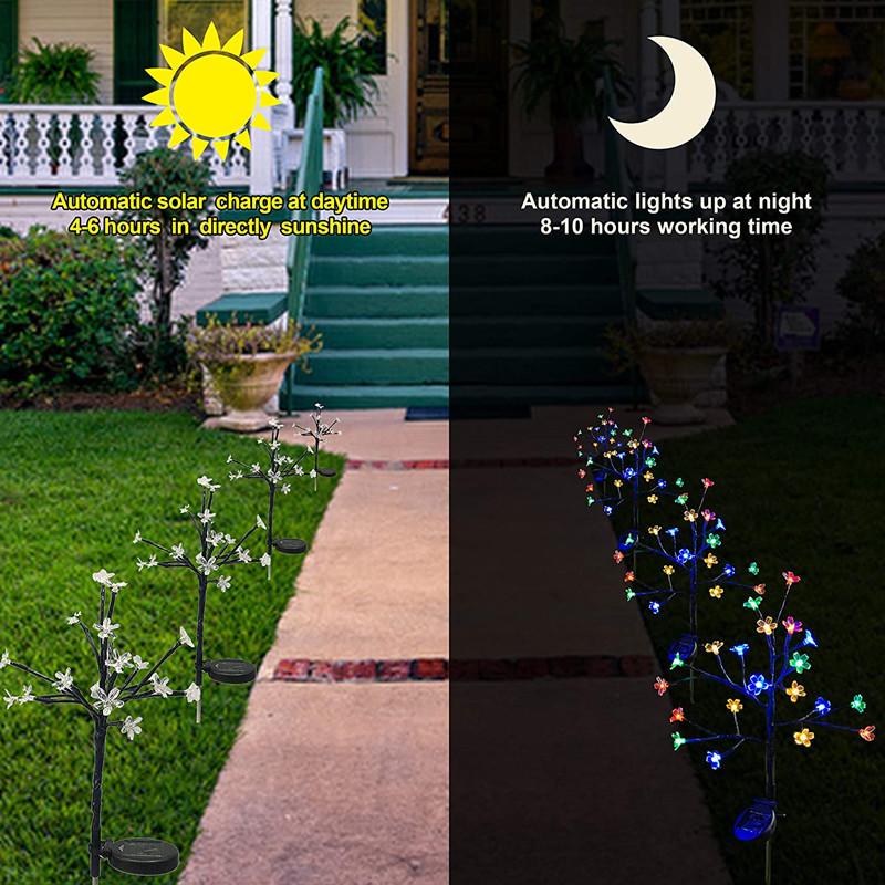 Outdoor Solar Lawn with Cherry Blossom Lights and Fireworks String Waterproof Christmas Restaurant Garden Decoration Lights