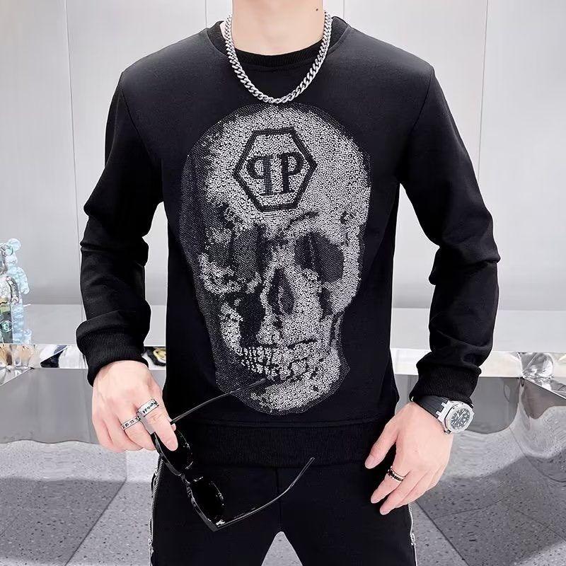 

Нова Весняно-Осіння Чоловіча Бавовняна Толстовка з Довгим Рукавом з Малюнком Черепа Високоякісна Тонка Базова Сорочка M чорний