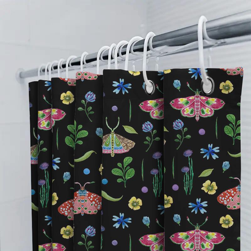 Brightly Patterned Shower Curtain With Butterflies Flowers Decorative Bathroom Hanging Liner For Home Use