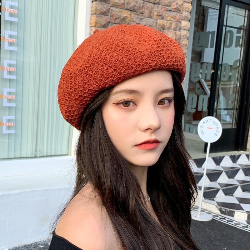 Summer Women's Beret Breathable Knitted Painter's Hat Korean Edition Versatile Casual Spring Autumn Pumpkin Hat