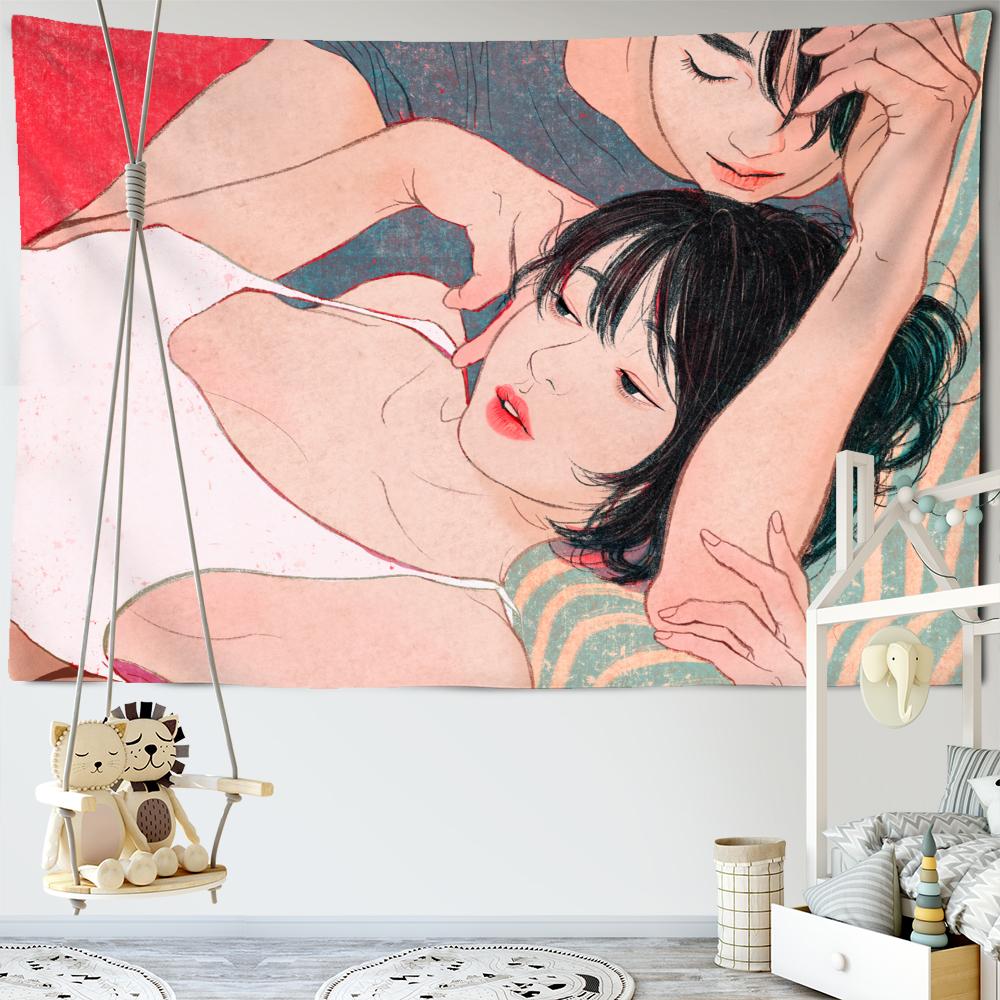 Personalized Girl's Tapestry Wall Hanging Kawaii Hippie Cartoon Art Bedroom Dormitory Curtain Home Decor