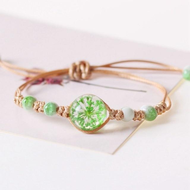 Koreanischen Stil Schmuck Neue Damen Blume In Glas Lila Seil Armband Für Frauen Armbänder Mädchen Geschenke beige