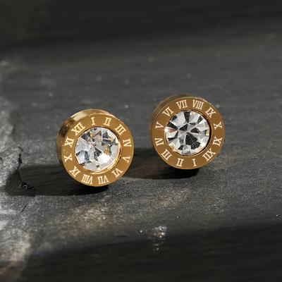 ZAKOL Fashion Stainless Steel Acrylic Crystal Stud Earring for Women Men Roman Numerals Small Earring Accessories