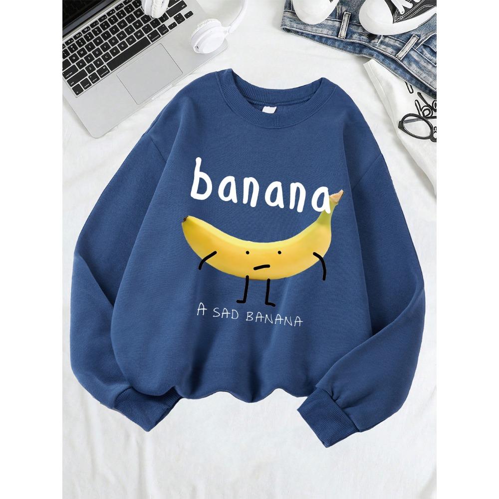 Damen-Sweatshirt mit traurigem Bananenprint, Rundhalsausschnitt, Basic-Hoodies, warmer, lockerer Pullover, bequeme Winterkleidung für Damen